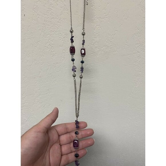 Arizona Jean Co 24" Silver Tone Purple Stone Chain Necklace - Picture 3 of 4